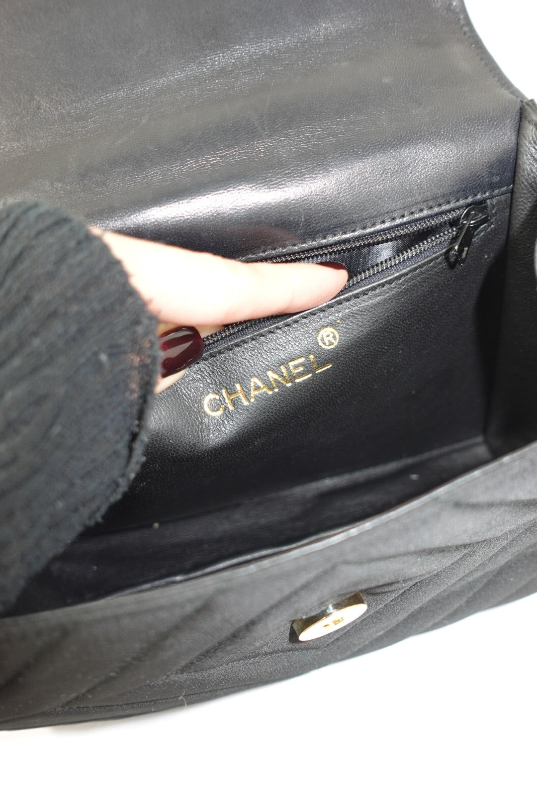 Chanel Vintage Satin Pearl Chain Embroidered CC Logo Bag