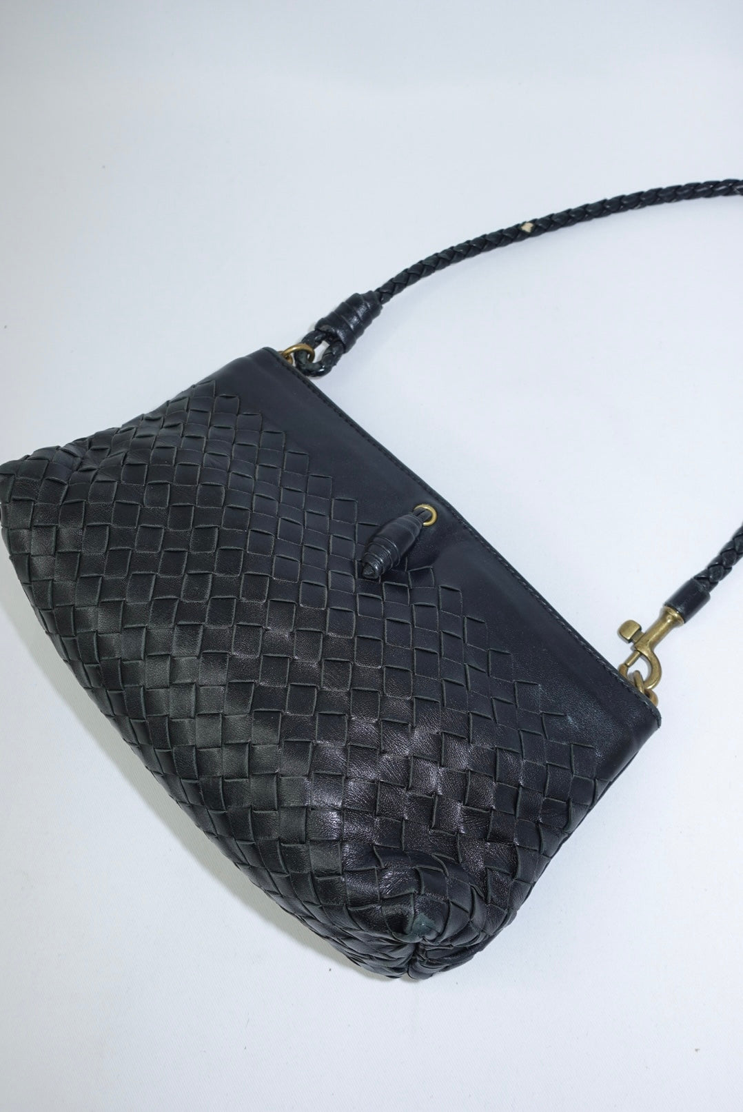Bottega Veneta Vintage Woven Leather Black Shoulder Bag