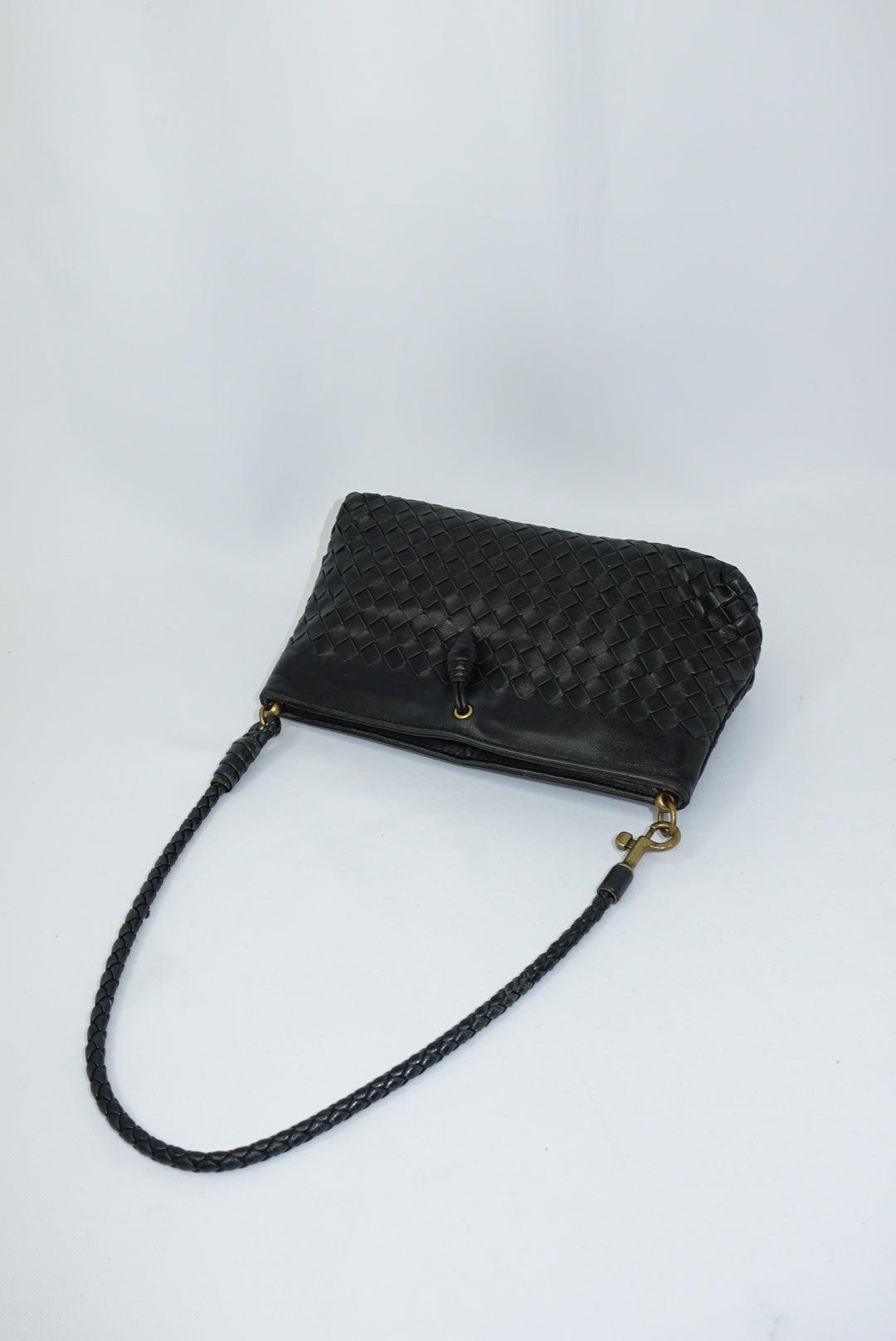 Bottega Veneta Vintage Woven Leather Black Shoulder Bag