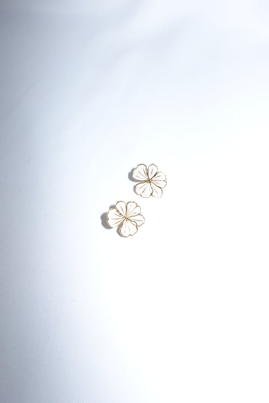 Stainless Steel Floral White and Gold Toned Earrings