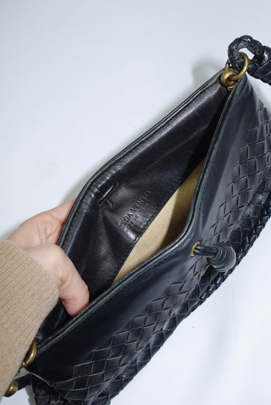 Bottega Veneta Vintage Woven Leather Black Shoulder Bag