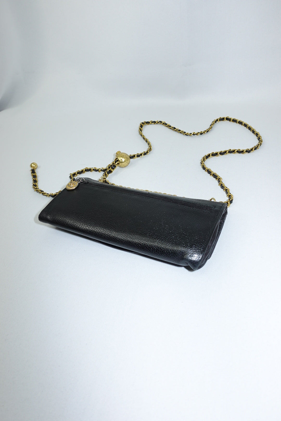 Chanel Re-Worked Vintage Long Flap Wallet With Chain Black Caviar CC logo