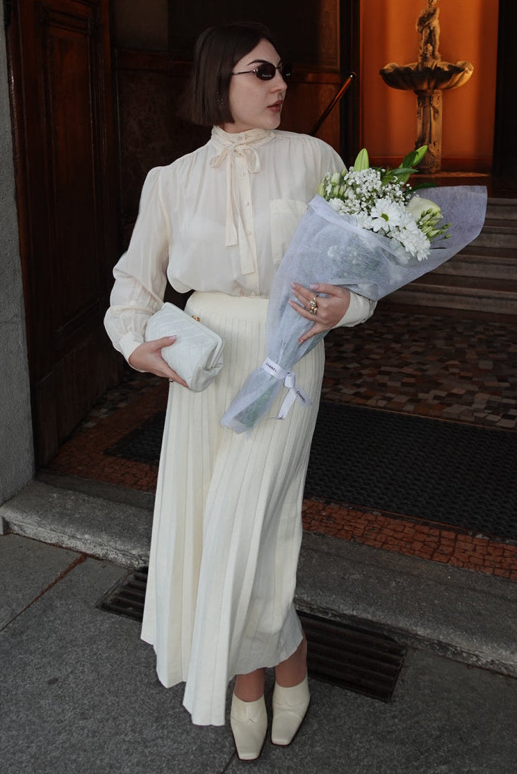 Chanel Vintage White Quilted Leather Clutch