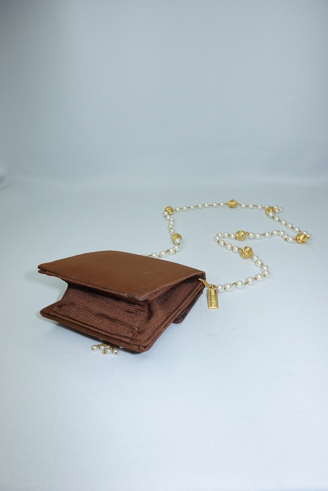 Fendissime Vintage Caramel and Gold Pearl Chain Bag