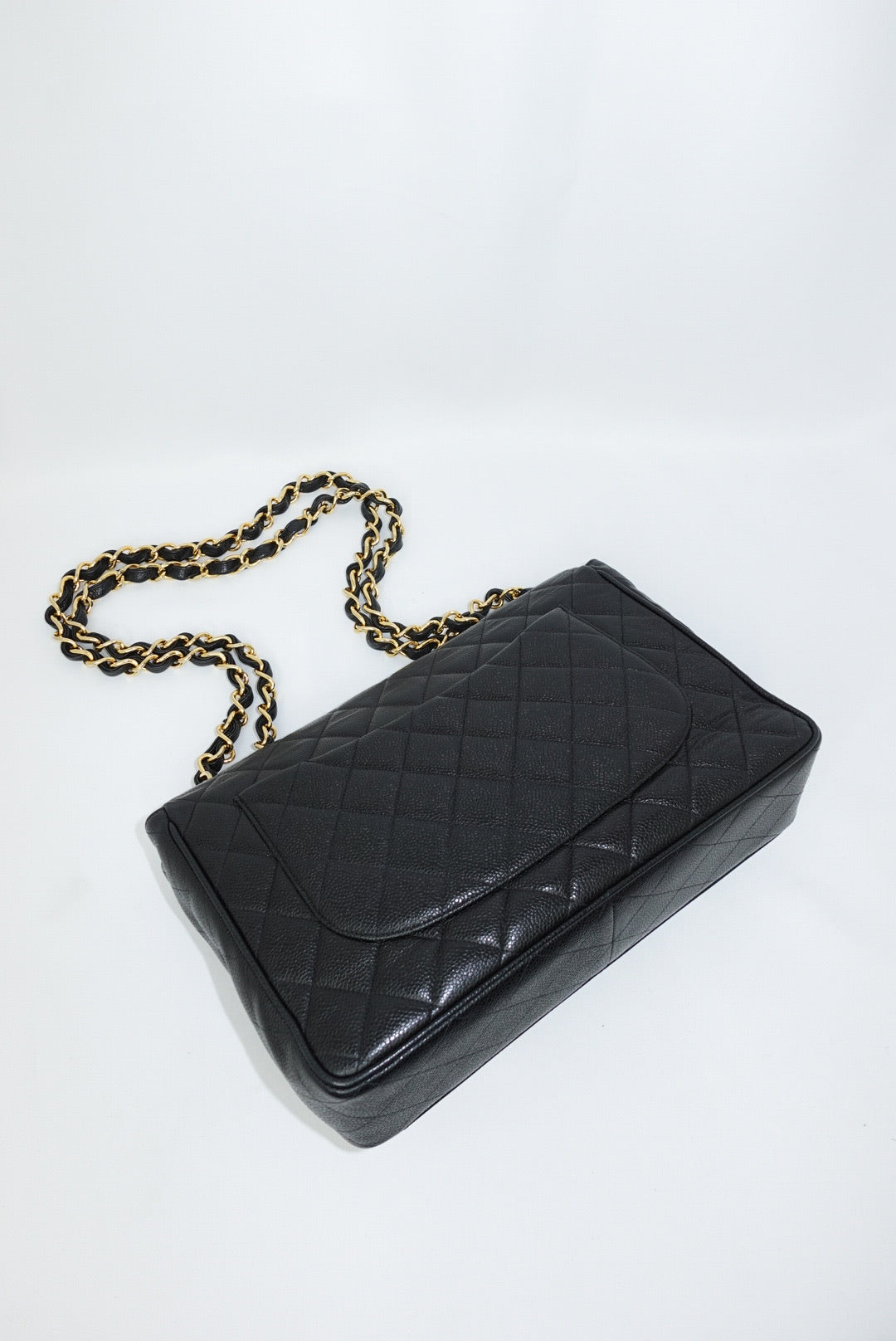 Chanel Vintage Jumbo Maxi Logo Caviar Leather