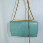 Chanel Flap Wallet With Chain Re-Worked Teal Caviar Calfskin with Gold-Tone Hardware