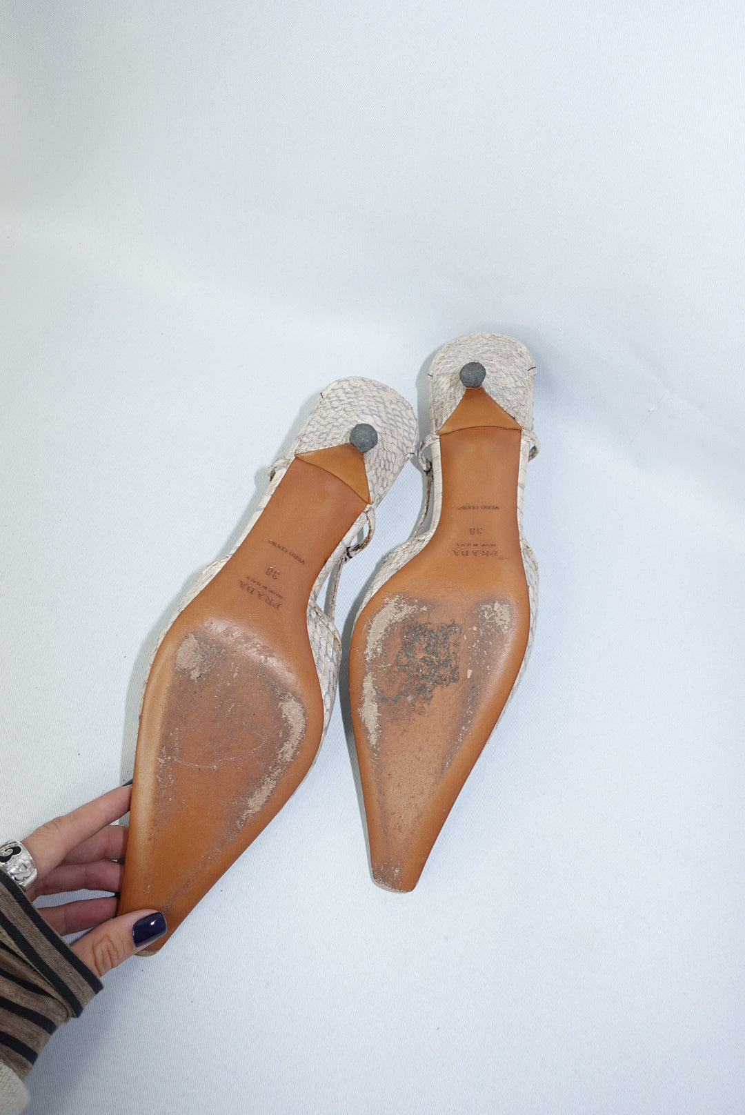 Prada Vintage Beige Python Pointed Toe Kitten Heels 38