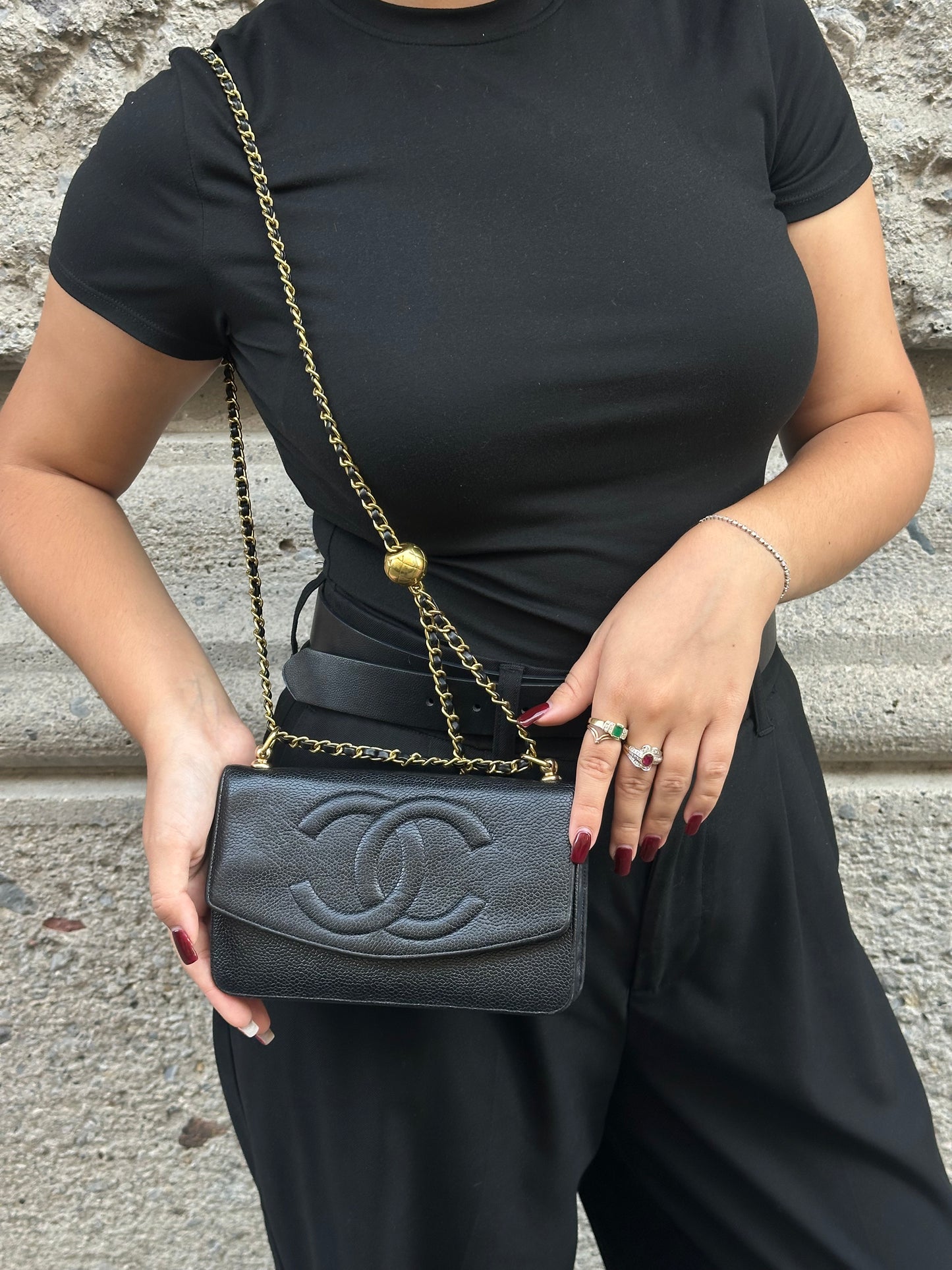 Chanel Re-Worked Vintage Flap W.O.C. Black Caviar CC logo