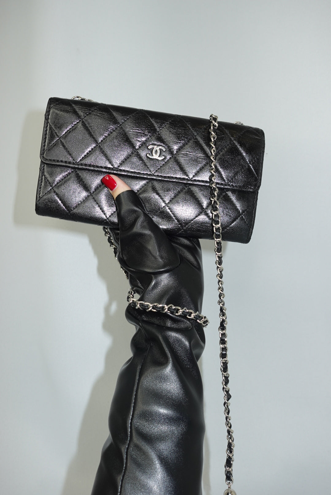 Chanel Reworked Black Quilted Caviar Flap Wallet with Chain – Silver Hardware