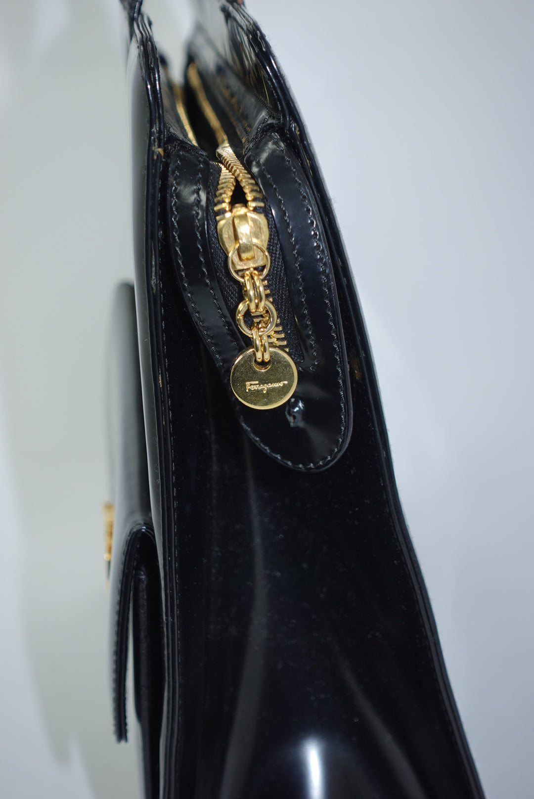 Salvatore Ferragamo Vintage Black Shoulder Gancini Bag