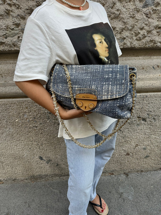 Prada Light Blue Tweed Vintage Bag