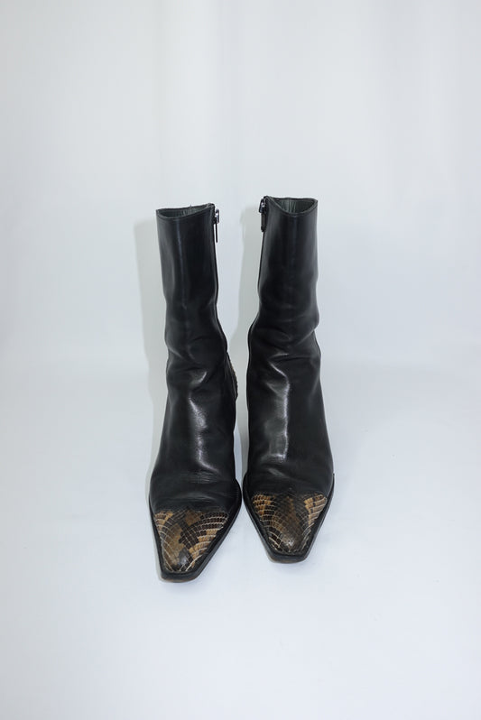 Vintage Black Western Boots  With Python Detailing