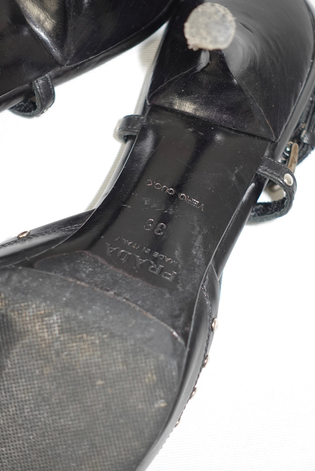 202. Prada Studded Black  Pointed Toe Heels 36