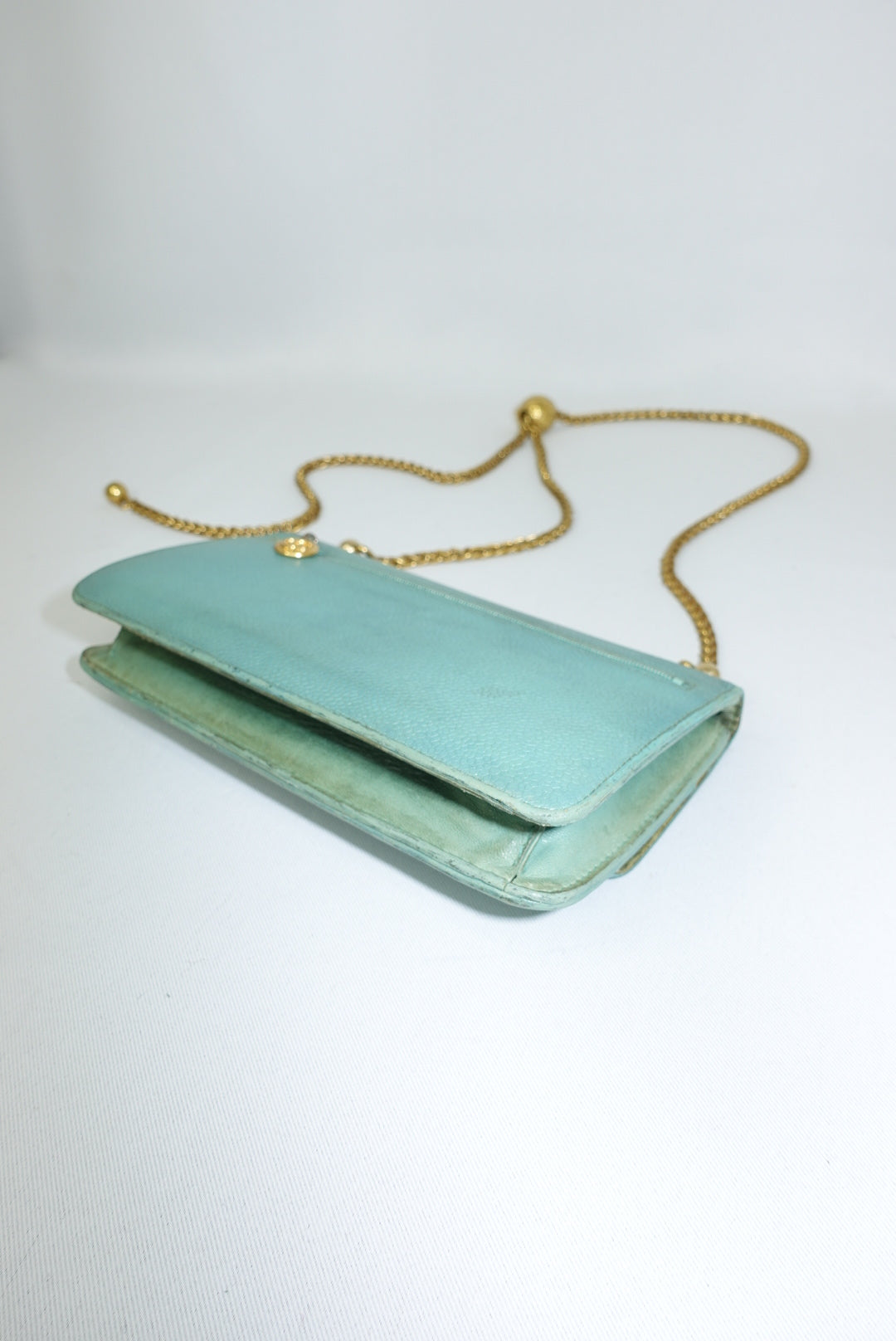 Chanel Re-Worked Flap Teal CC logo Vintage Wallet with Chain