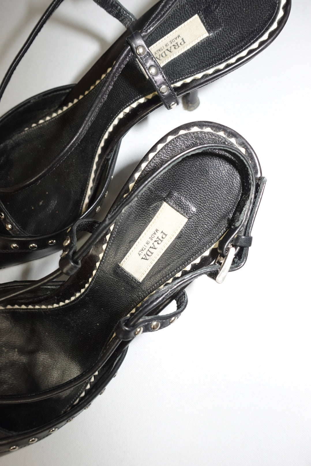 202. Prada Studded Black  Pointed Toe Heels 36