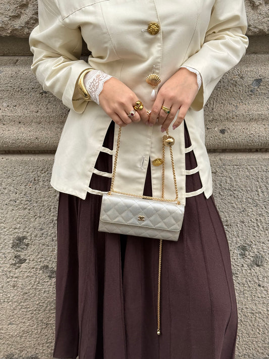 Chanel Re-Worked Timeless Flap Silver and Gold Vintage Wallet w/Chain