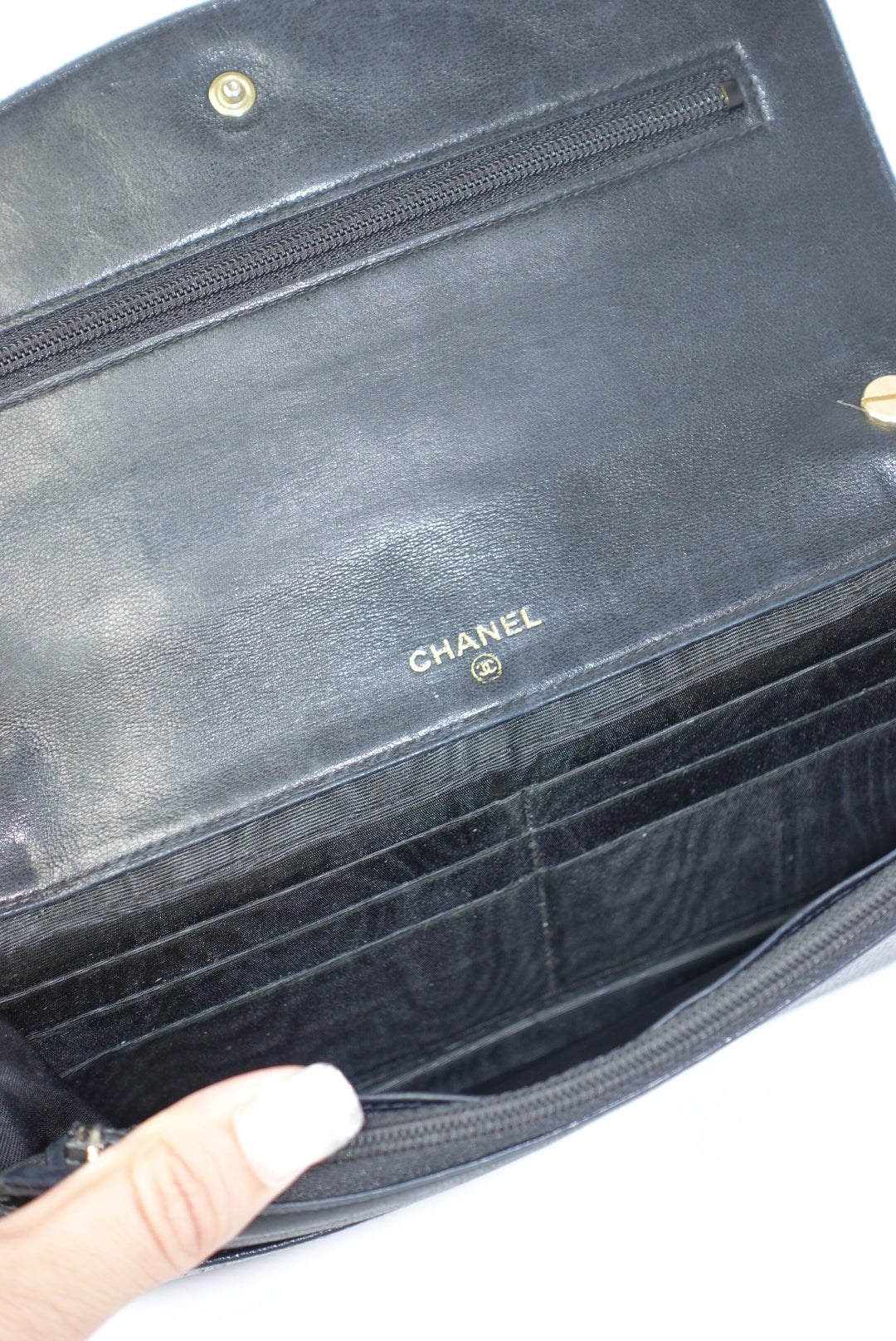 Chanel Re-Worked Vintage Flap W.O.C. Black Caviar CC logo