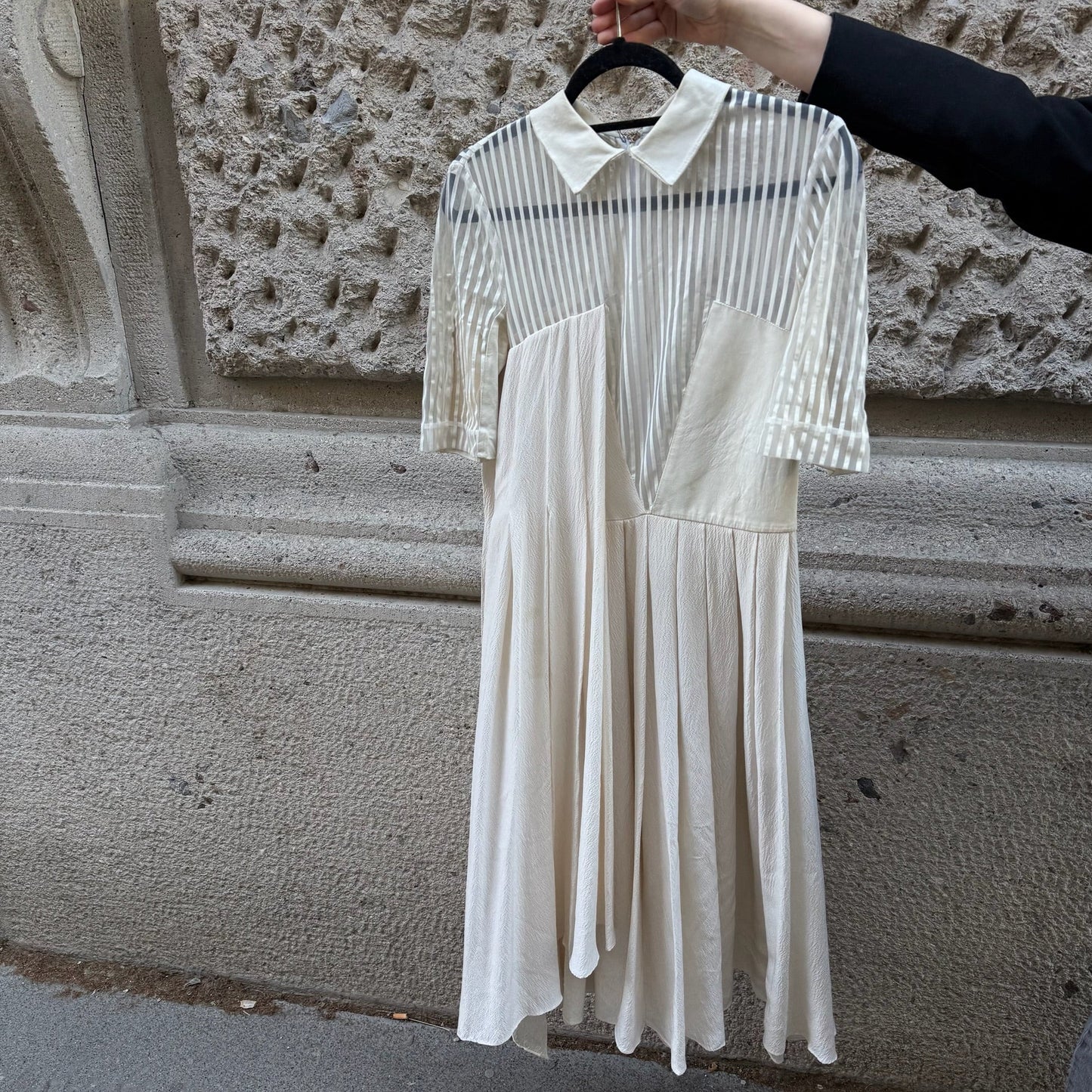 Cream Vintage Dress with Leather Collar