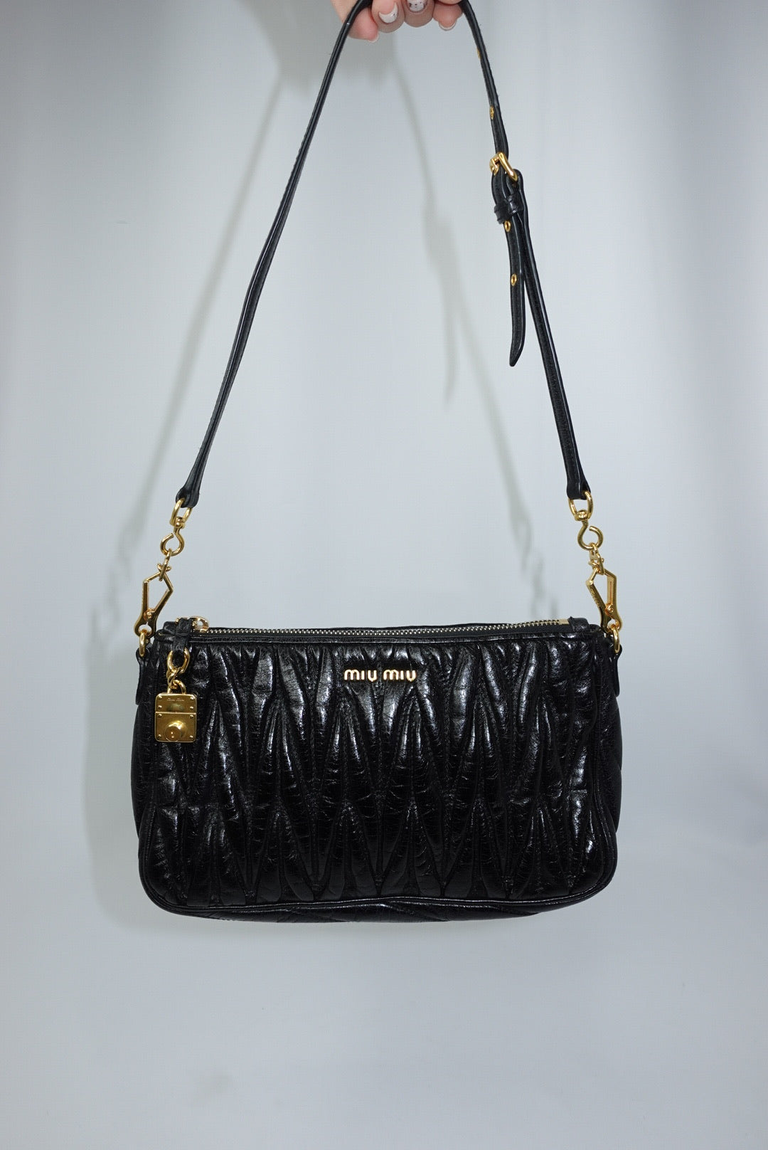 Miu Miu Vintage Wander Matelassé Black Bag w/ Charm