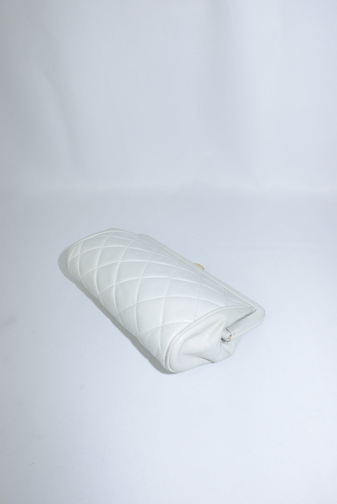 Chanel Vintage White Quilted Leather Clutch
