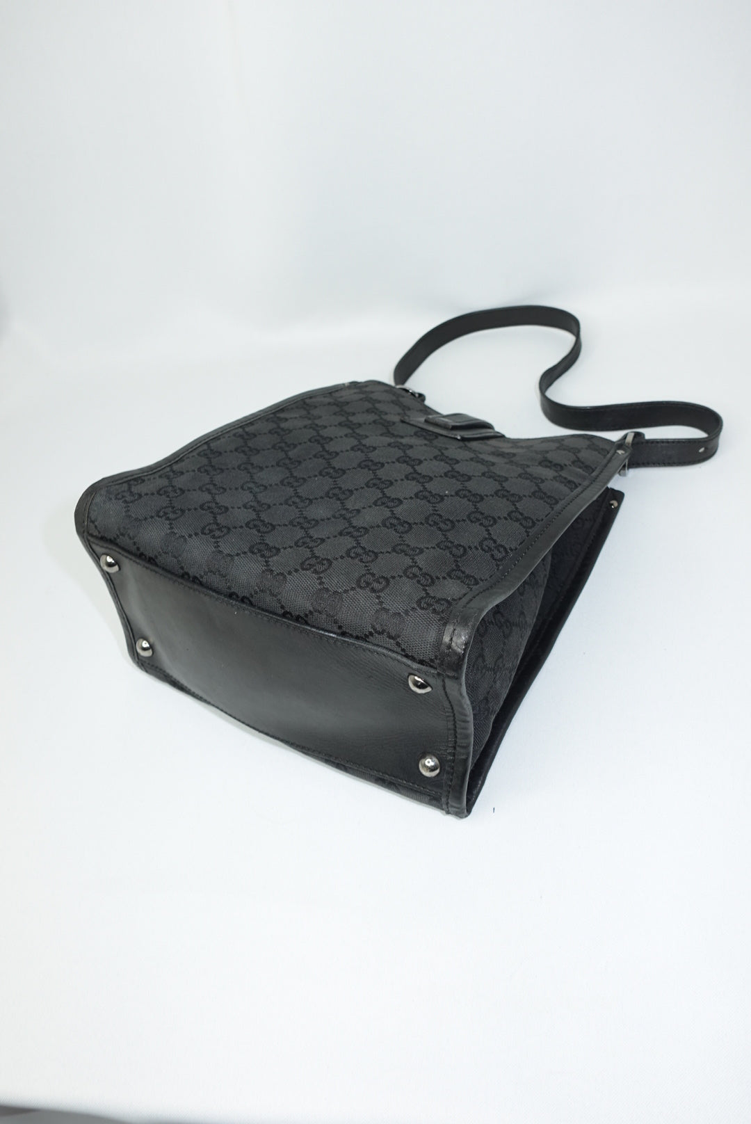 Gucci Vintage Black Canvas and Leather Shoulder Bag