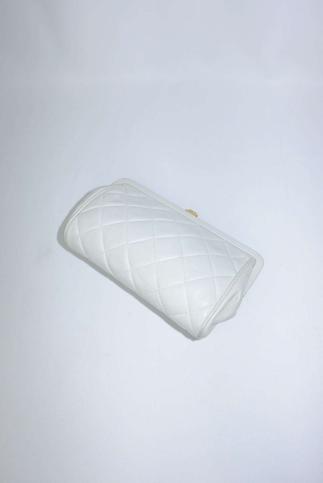 Chanel Vintage White Quilted Leather Clutch
