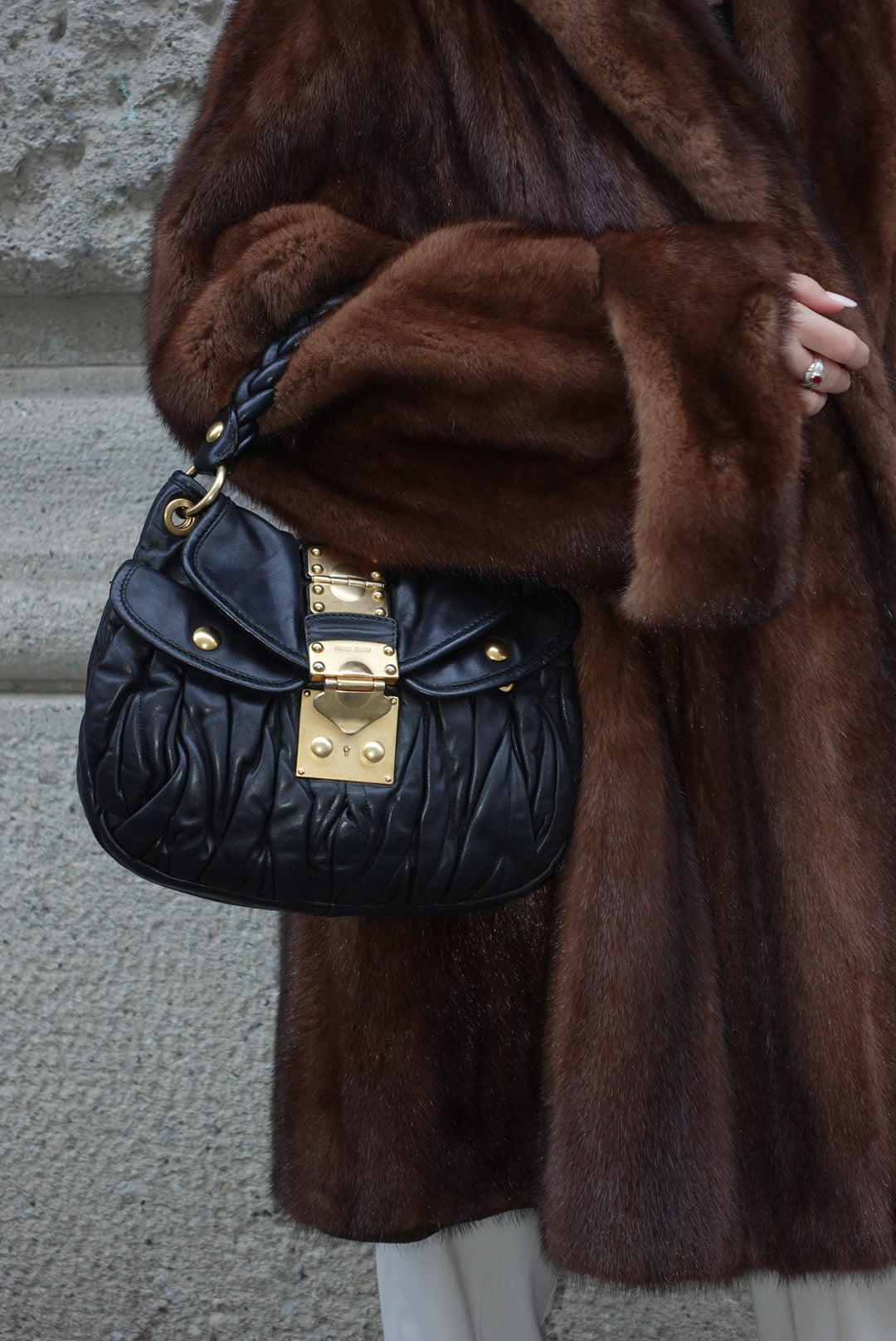 Miu Miu vintage black matelassé small coffer shoulder bag