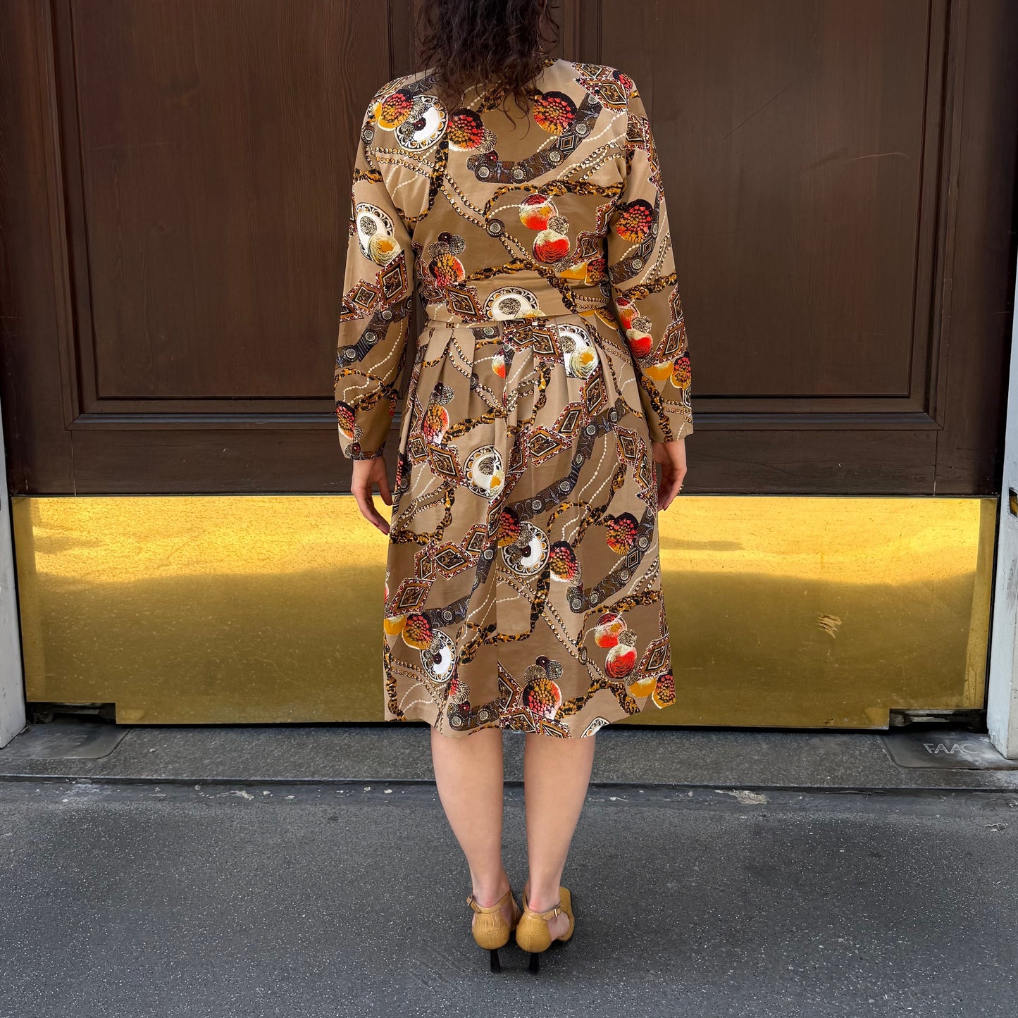Light Brown Printed Shirt and Skirt Set