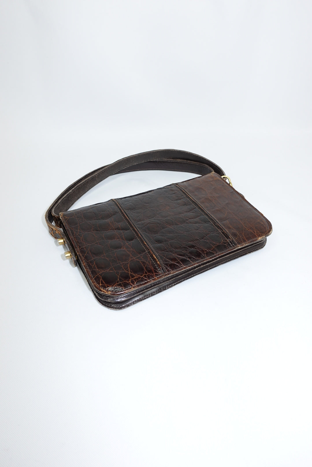 Cèline Vintage Crocodile Brown Leather Crossbody Bag