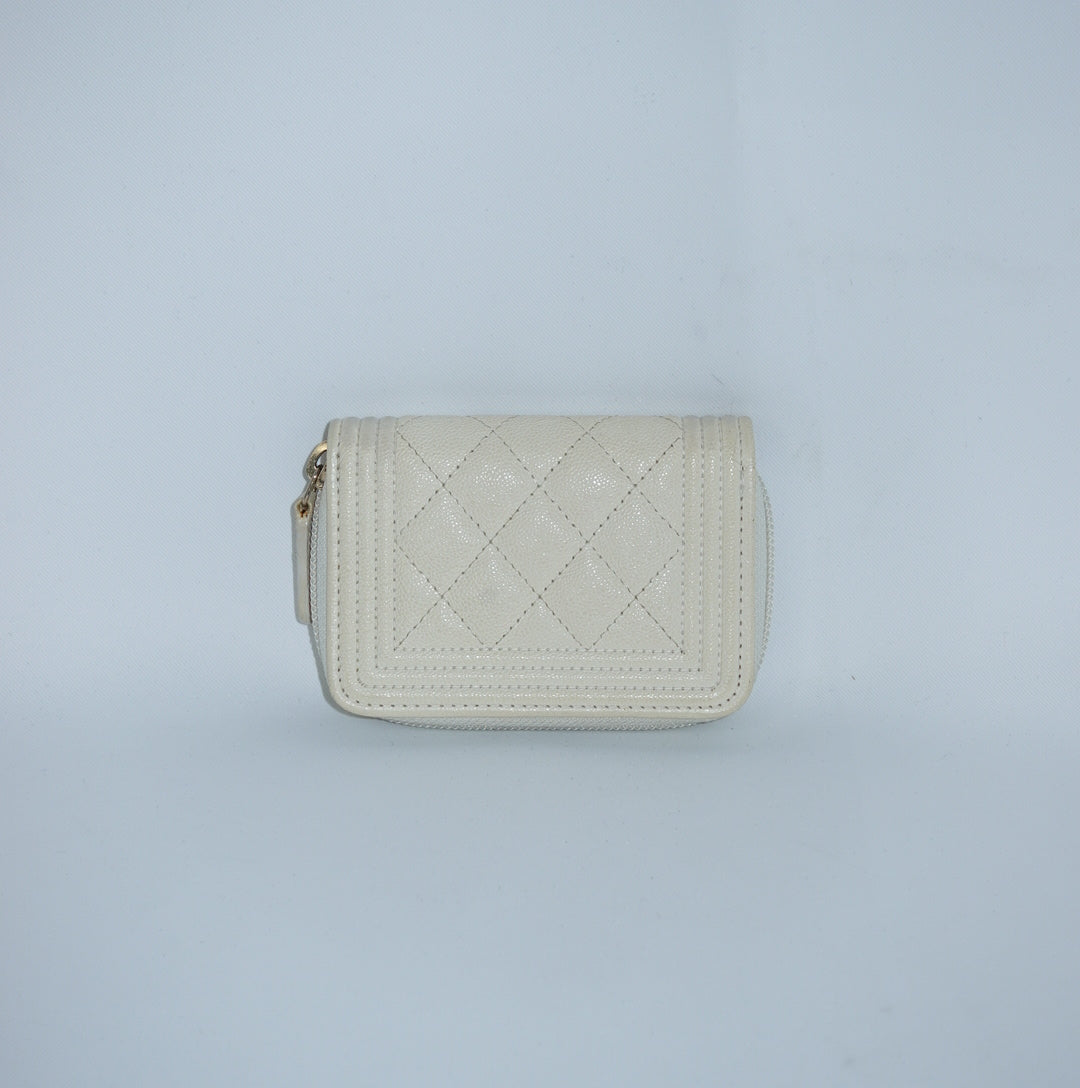 Chanel quilted leather wallet in cream with original box
