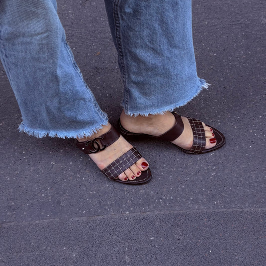 Chanel Vintage Brown CC Logo Sandals
