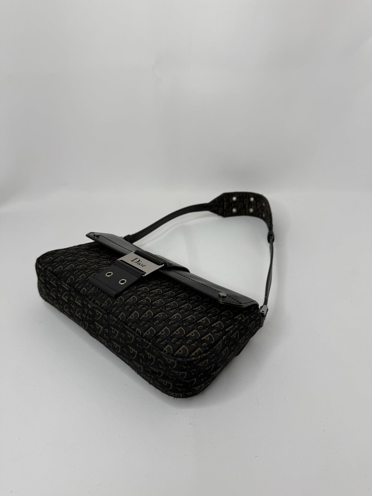 Christian Dior Vintage Mini Columbus Black Leather & Canvas Monogram Bag