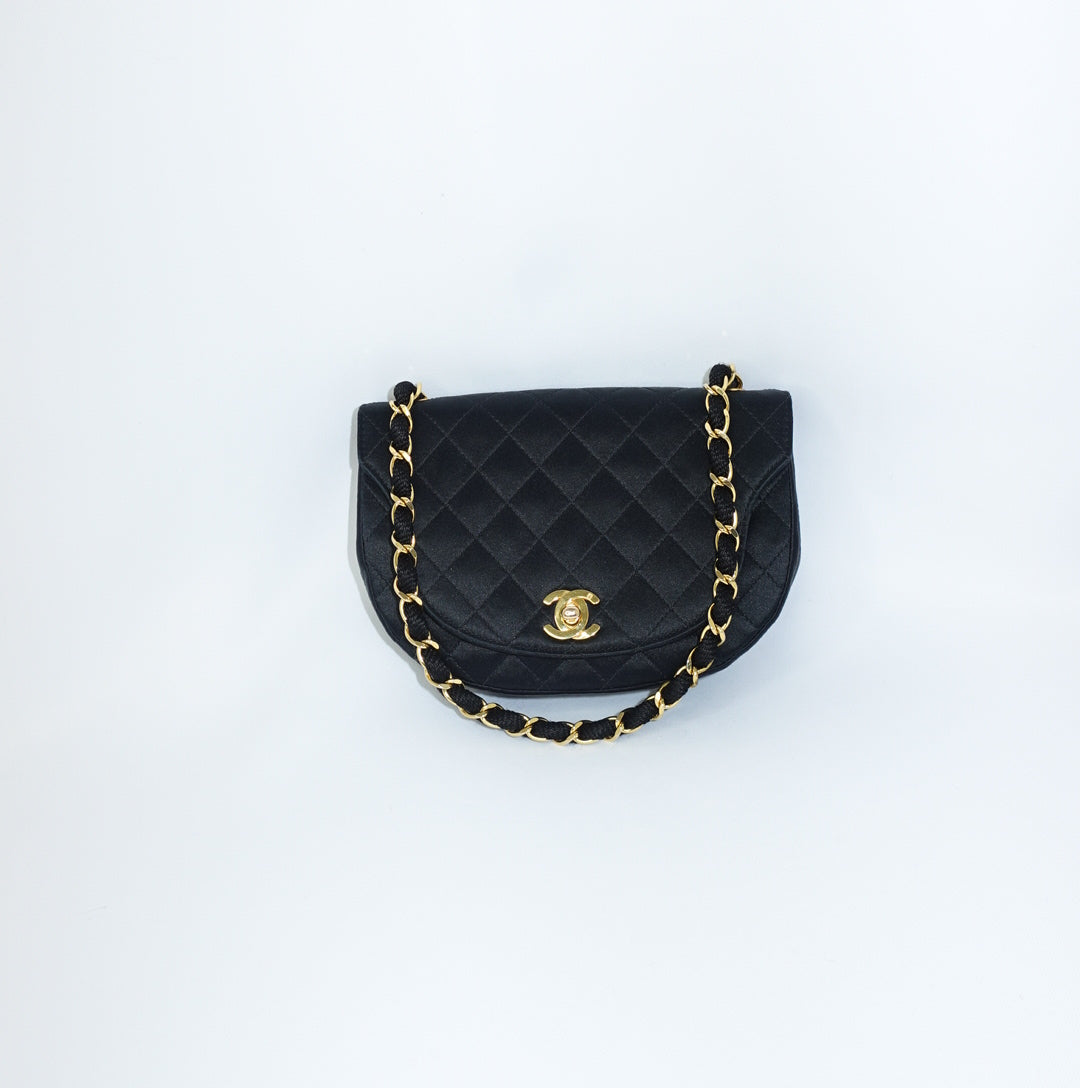 Chanel Vintage Half Moon Satin Vintage Mini Bag