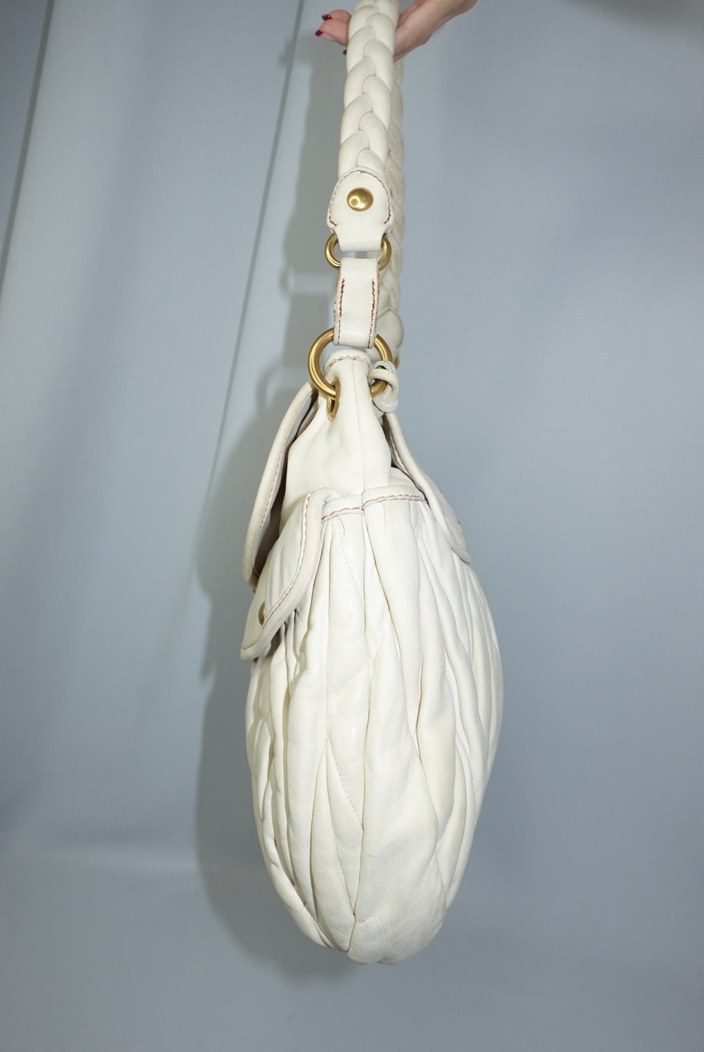 MIU MIU Vintage Coffer Off-White Matelassé Bag