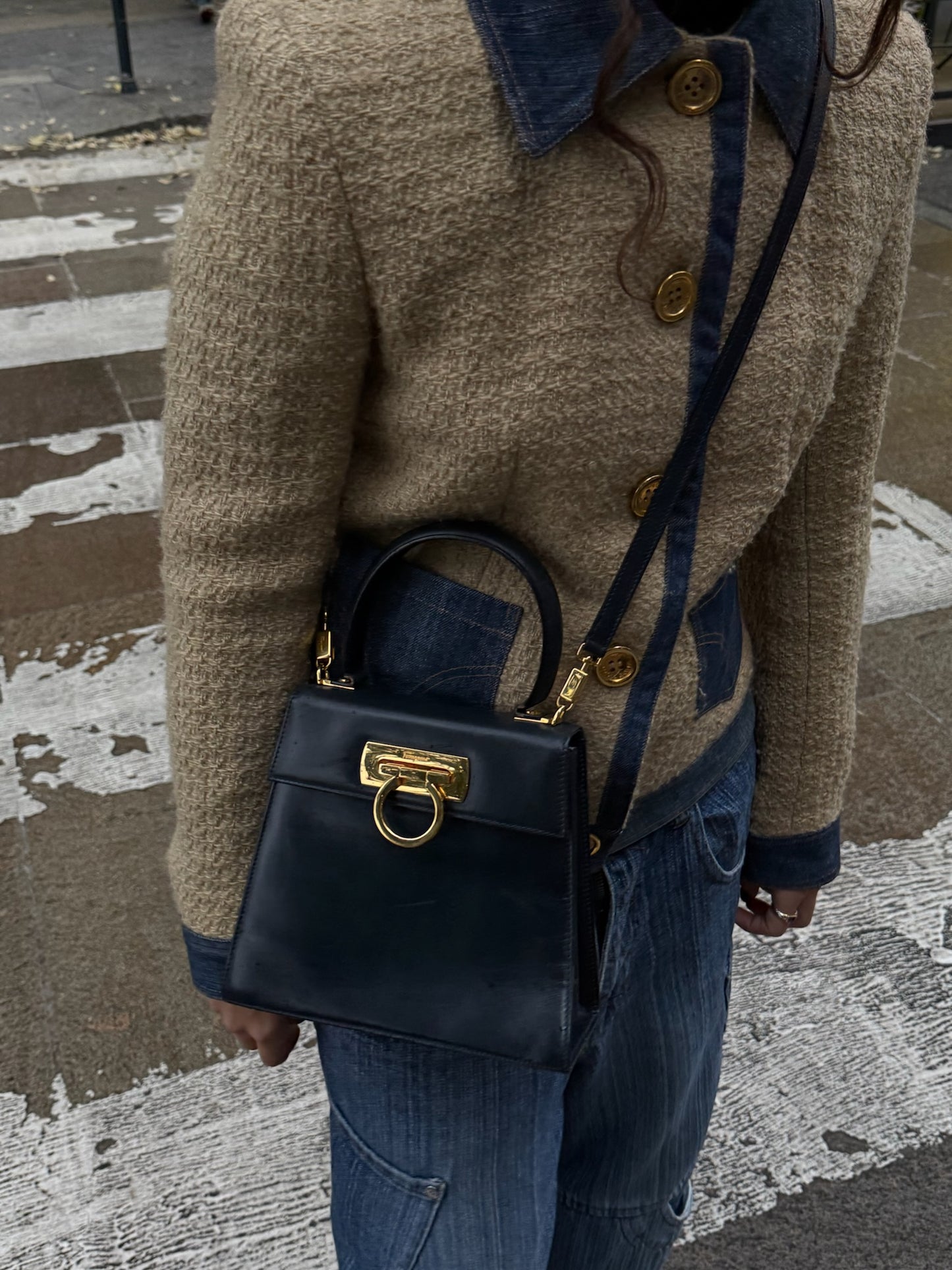 Ferragamo Vintage Navy Iconic Top Handle Bag