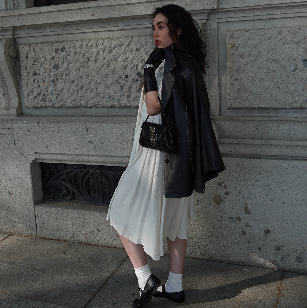 Cream Vintage Dress with Leather Collar