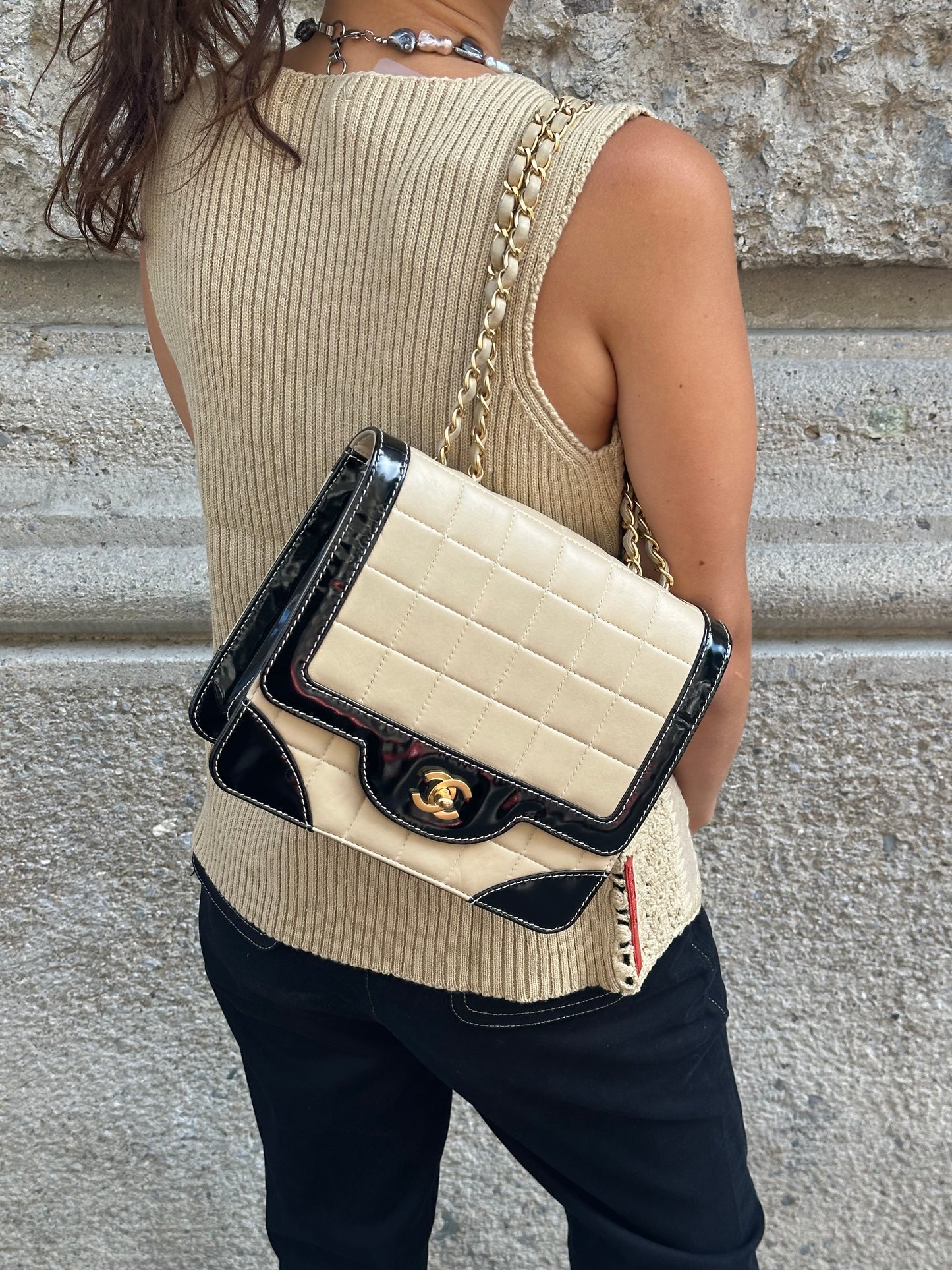 Chanel Vintage Timeless Classic Single Flap Black and Cream