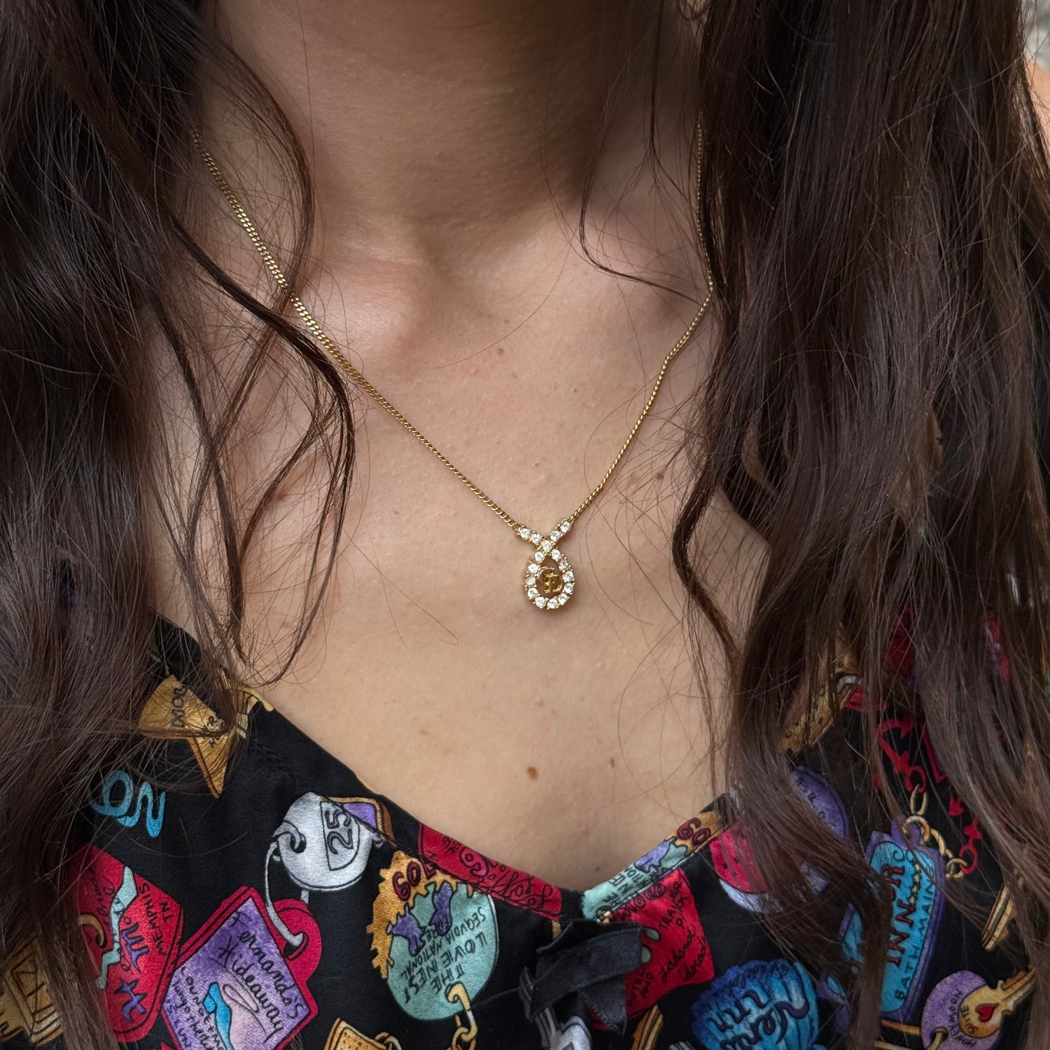 Christian Dior Gold-Tone Necklace with Crystals Logo