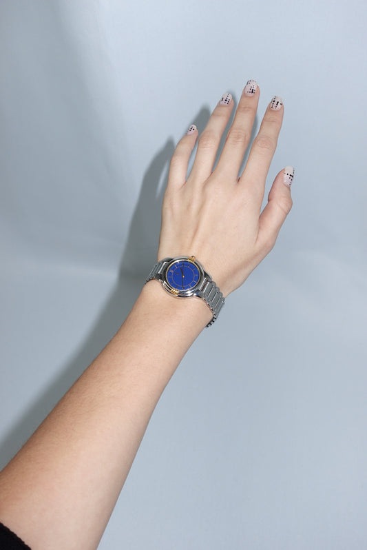 Yves Saint Laurent Vintage Two Toned Watch With Blue Dial
