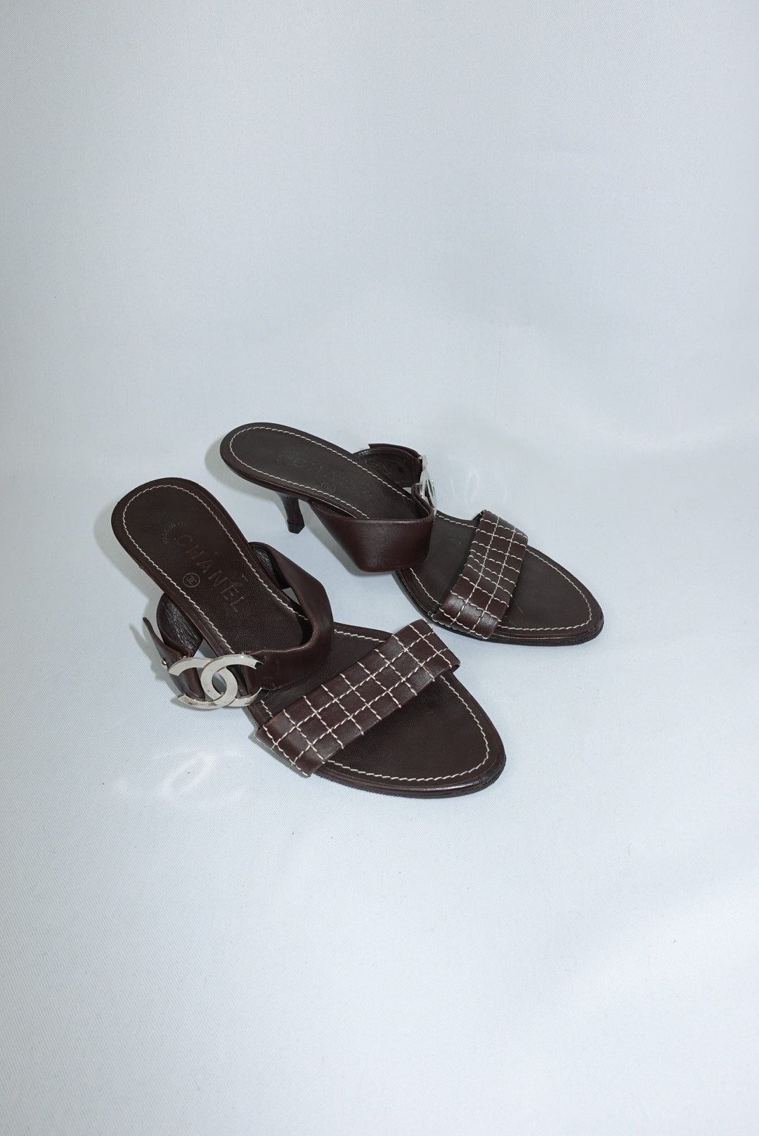 Chanel Vintage Brown CC Logo Sandals