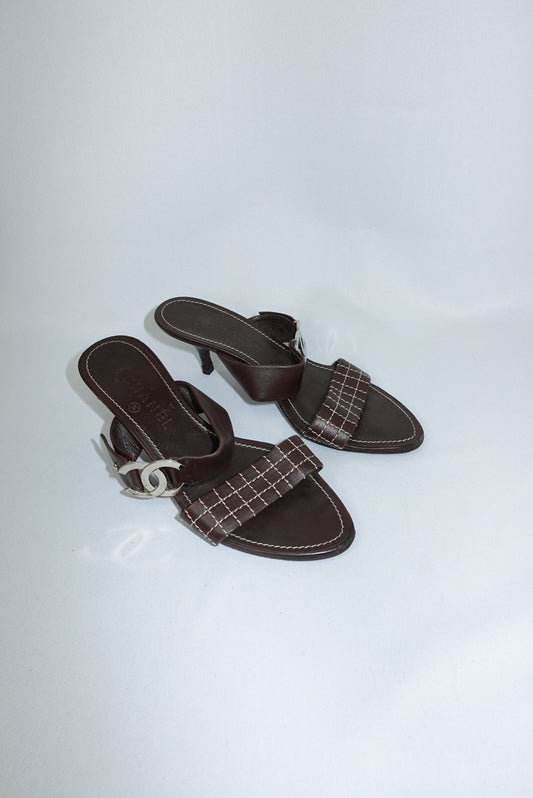Chanel Vintage Brown CC Logo Sandals