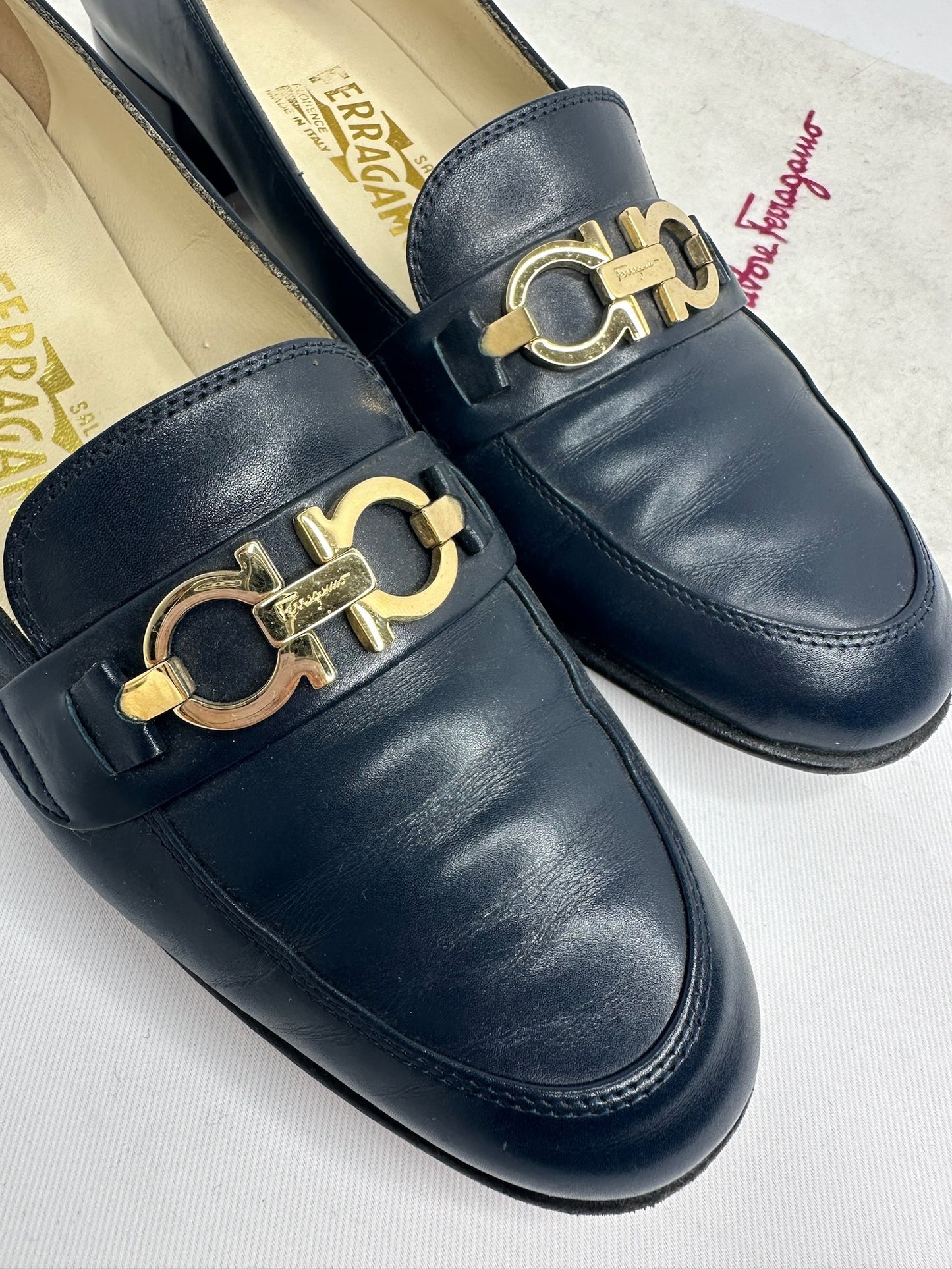 025. Ferragamo Blue Navy Vintage Loafers  36 (small fit)