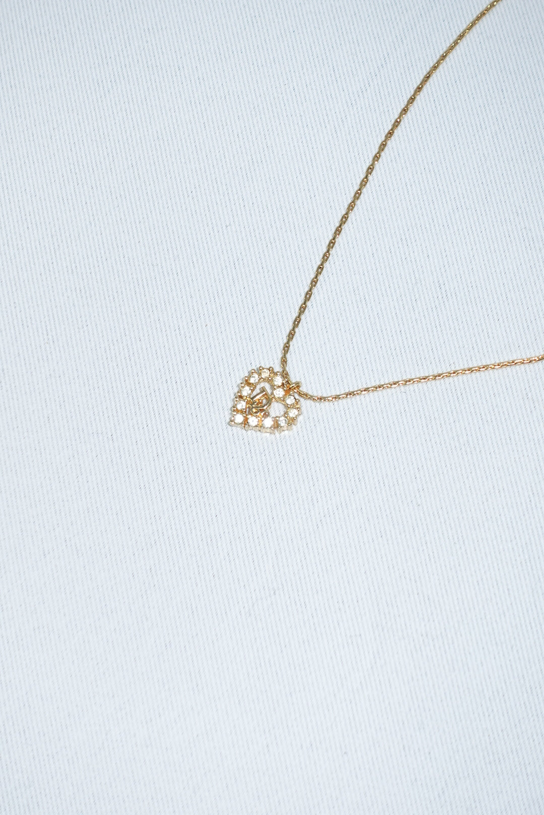 Christian Dior Gold Toned Vintage Heart Crystals Necklace