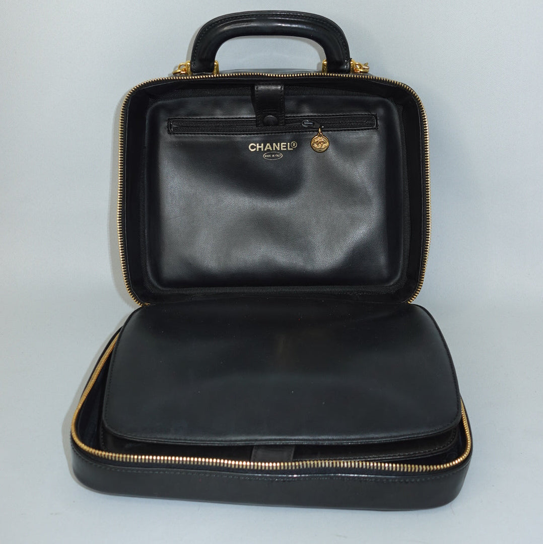 Chanel Black Patent Leather  Vanity Bag