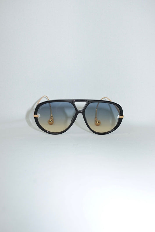 Bottega Veneta Aviator Drop Black and Gold Toned Sunglasses