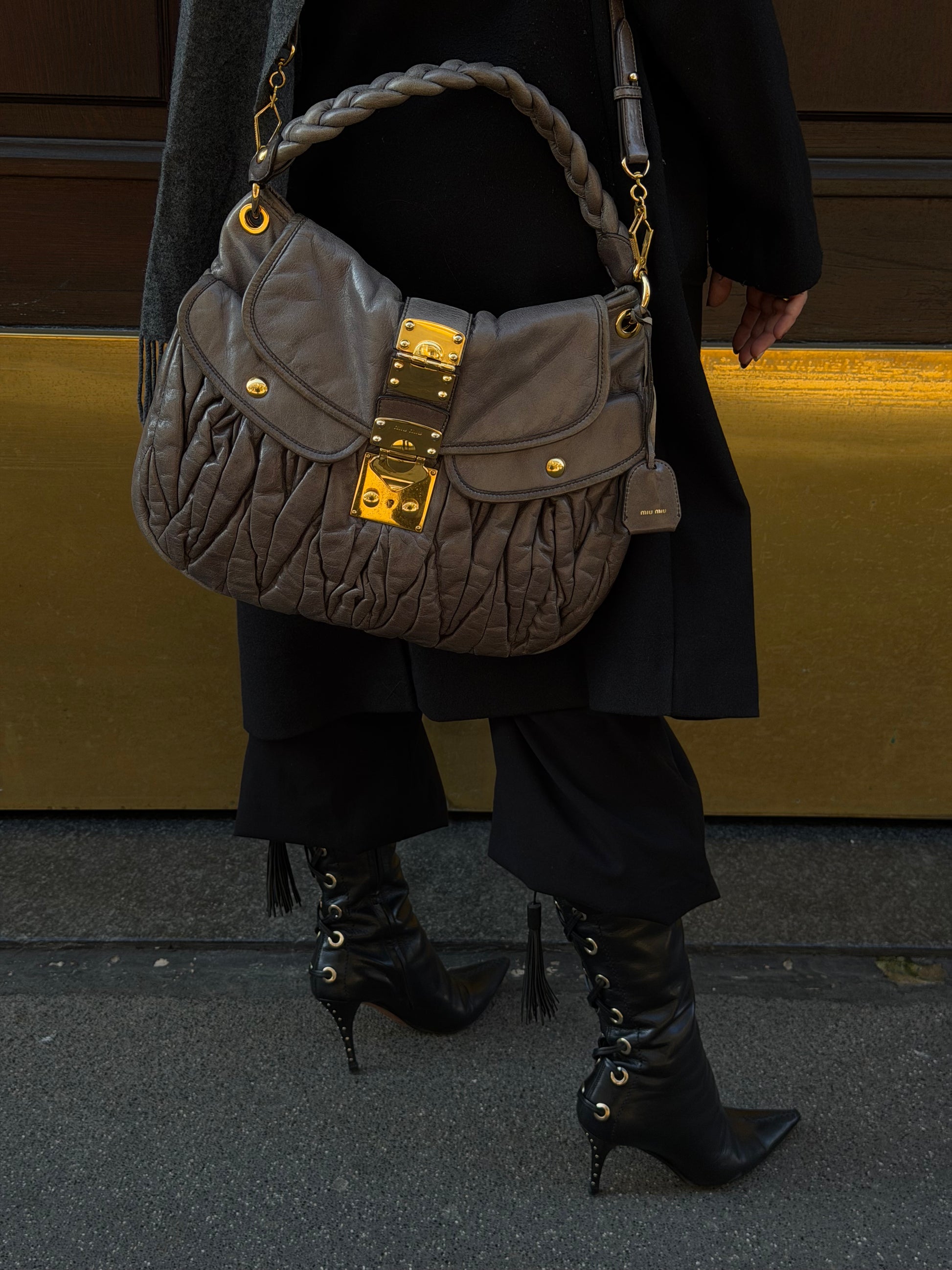 miu miu matelasse coffer shoulder bag grey