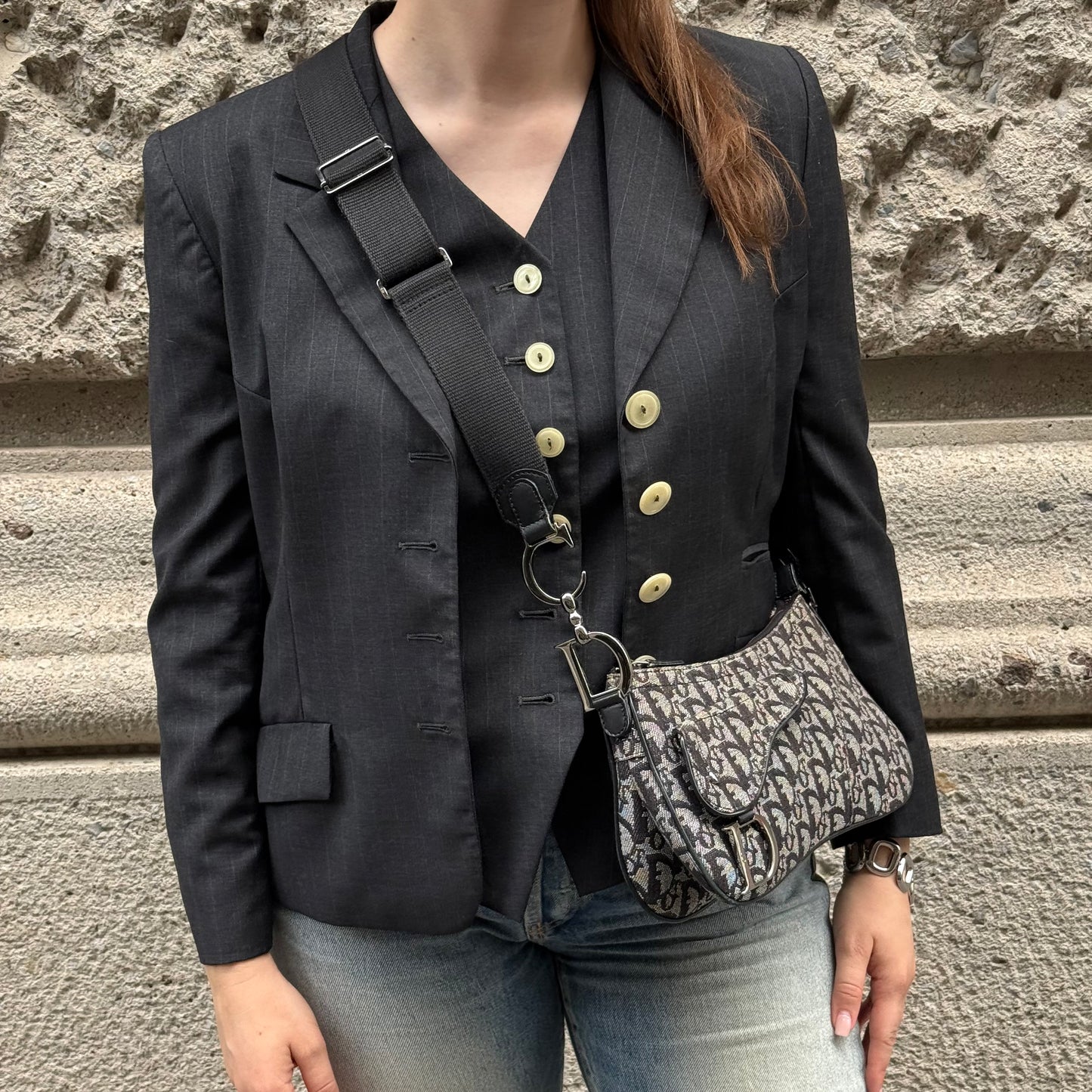 Dior Saddle Flap Monogram Canvas Shoulder Bag