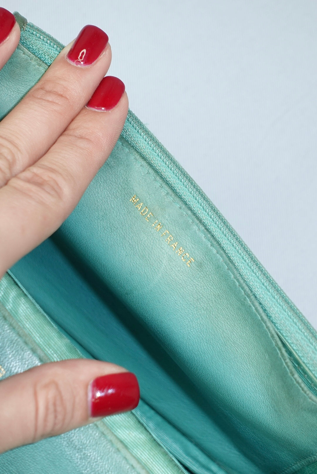 Chanel Re-Worked Flap Teal CC logo Vintage Wallet with Chain