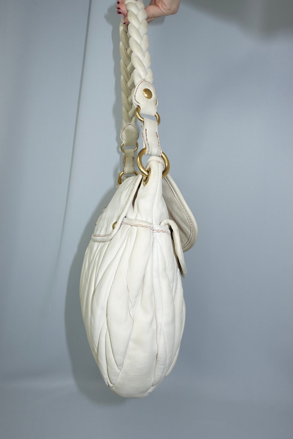 MIU MIU Vintage Coffer Off-White Matelassé Bag