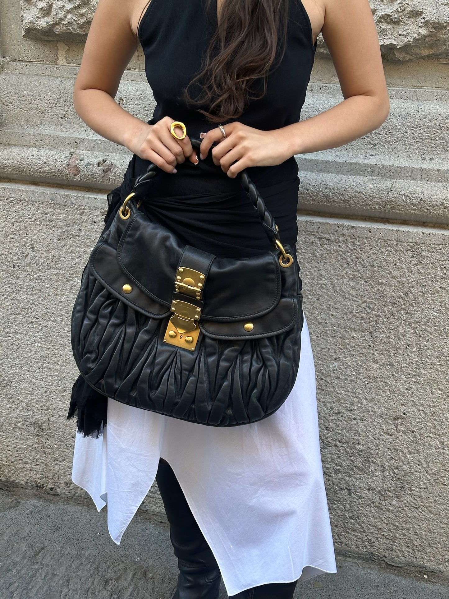 MIU MIU Vintage Coffer Black Matelassé Bag